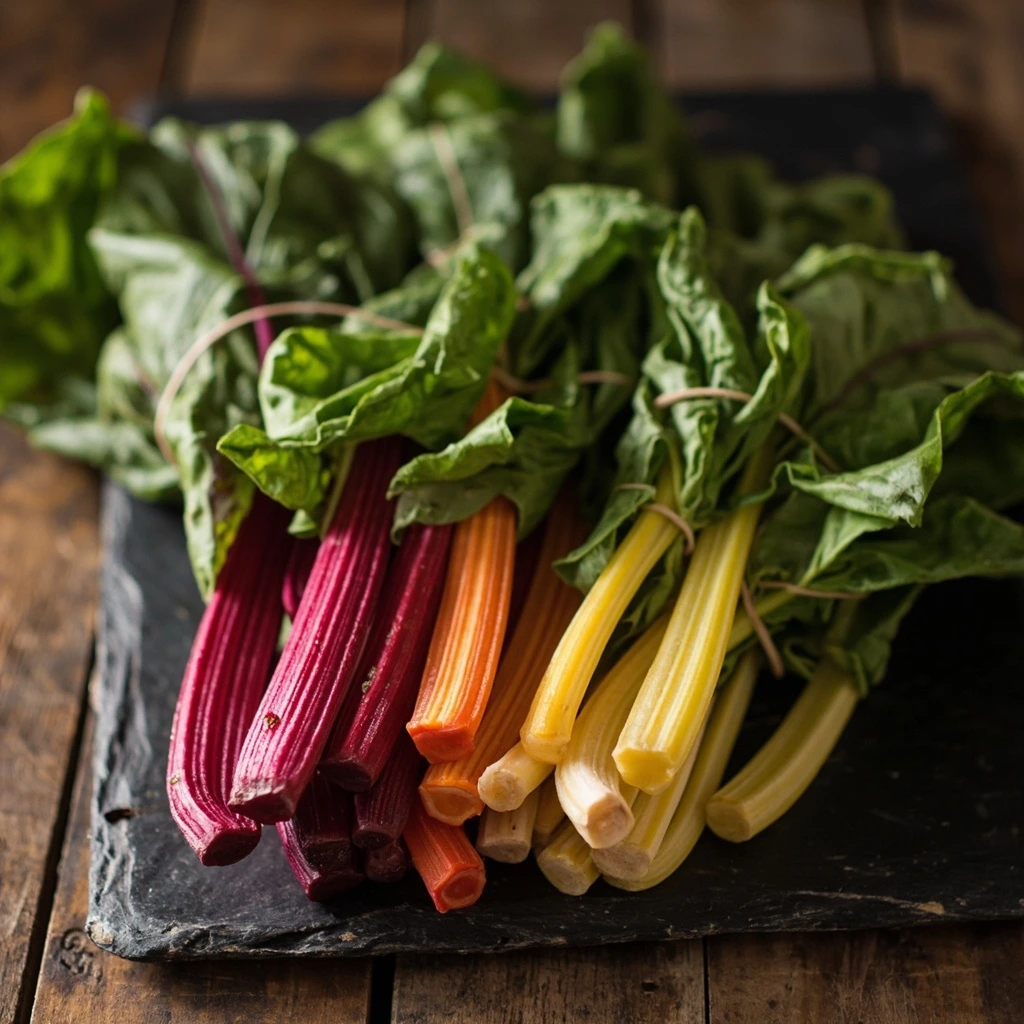 A banded bunch of rainbow Swiss chard